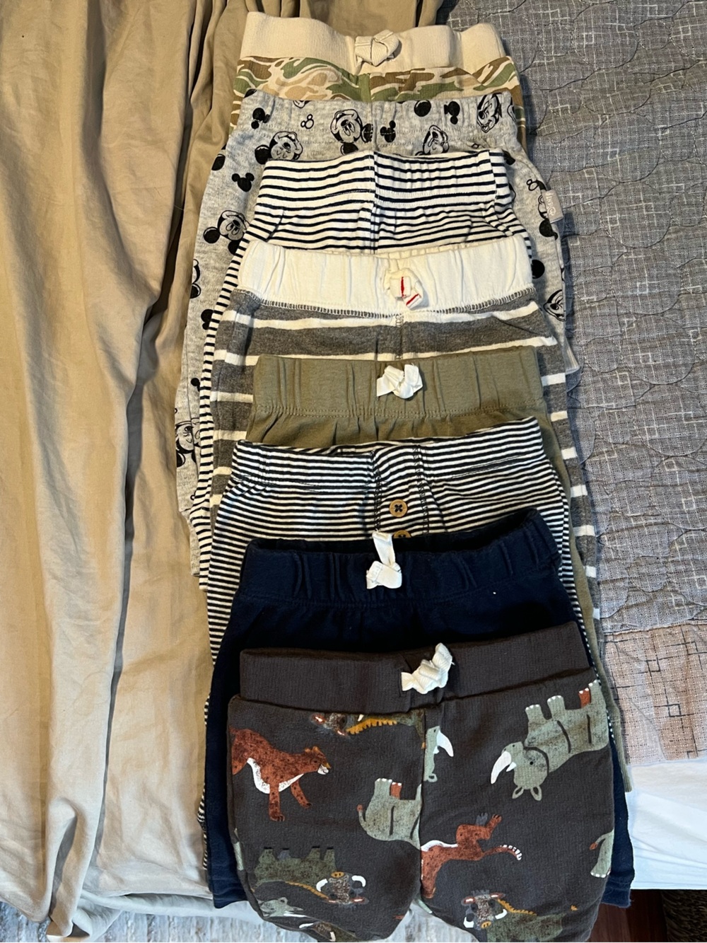 Kids Neutral & Olive Striped Cotton Bottoms - Pack of Mixed Colors